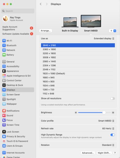Samsung Smart Monitor M80D S32DM80 macOS Screenshot