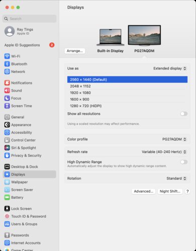 ASUS ROG Swift OLED PG27AQDM macOS Screenshot