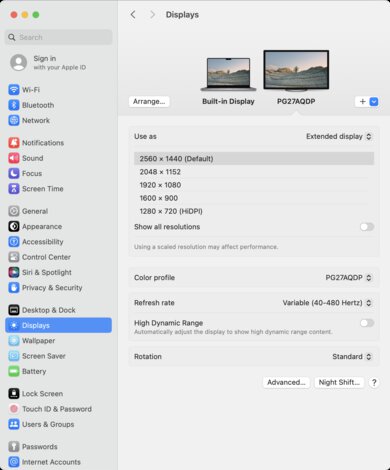 ASUS ROG Swift OLED PG27AQDP macOS Screenshot