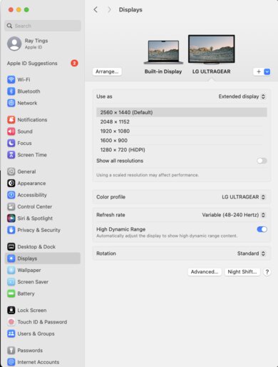 LG 27GR83Q-B macOS Screenshot