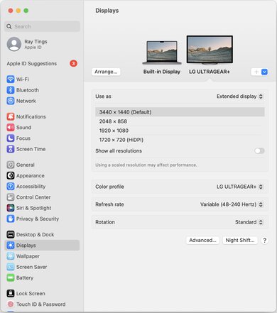 LG 45GR95QE-B macOS Screenshot