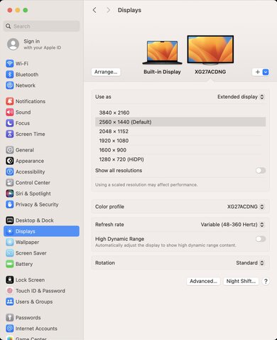 ASUS ROG Strix OLED XG27ACDNG macOS Screenshot