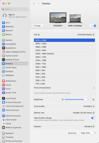 ASUS ProArt Display 6K PA32QCV macOS Screenshot