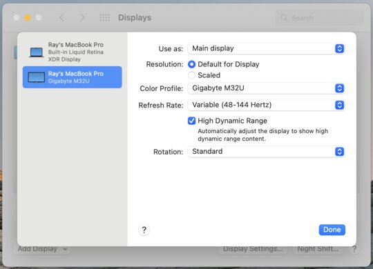 Gigabyte M32U macOS Screenshot