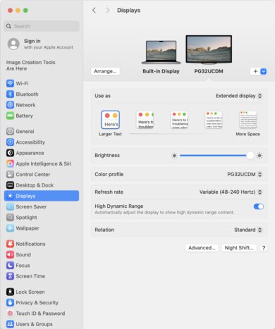 ASUS ROG Swift OLED PG32UCDM macOS Screenshot