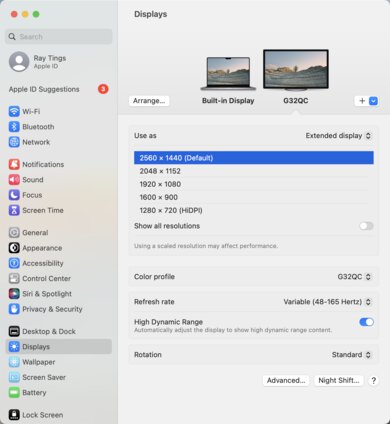 Gigabyte G32QC macOS Screenshot