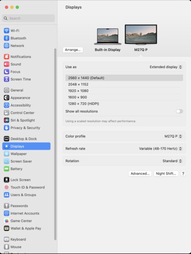 Gigabyte M27Q P macOS Screenshot