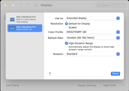 MSI Optix MAG274QRF-QD macOS Screenshot