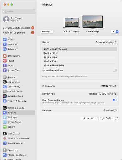 HP OMEN 27qs macOS Screenshot