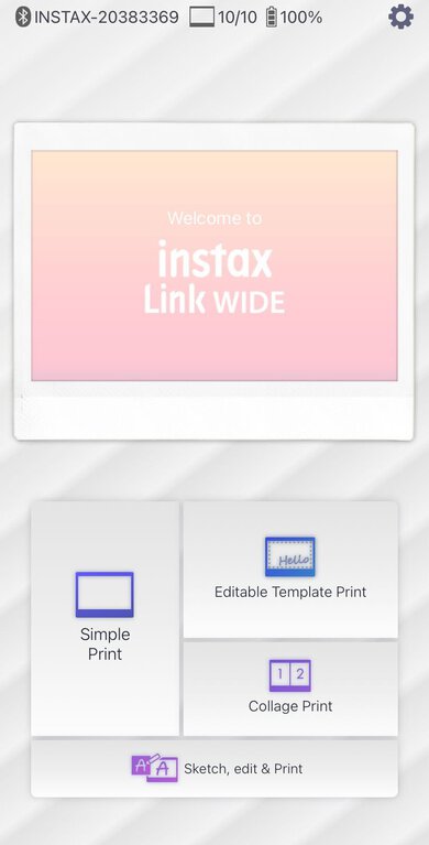 Fujifilm instax Link WIDE App Printscreen