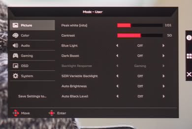 Acer Predator X27 bmiphzx OSD Picture