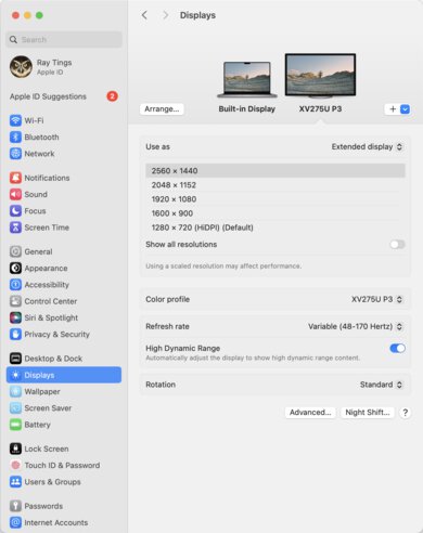 Acer Nitro XV275U P3biipx macOS Screenshot