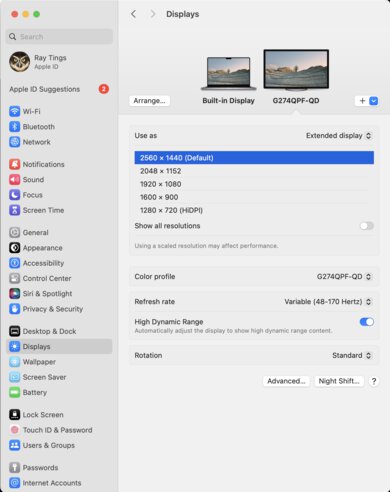 MSI G274QPF-QD macOS Screenshot