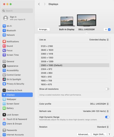 Dell U4025QW macOS Screenshot