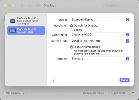 Gigabyte M32Q macOS Screenshot