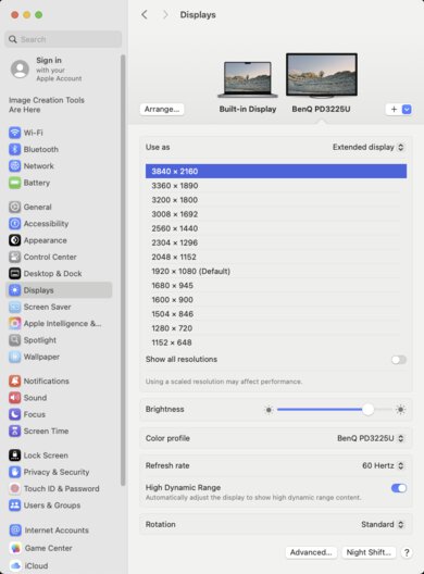 BenQ PD3225U macOS Screenshot