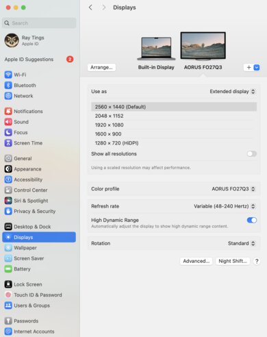 Gigabyte AORUS FO27Q3 macOS Screenshot
