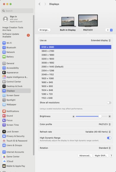 ASUS ProArt Display PA27JCV macOS Screenshot