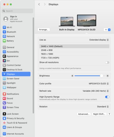 MSI MPG 341CQPX QD-OLED macOS Screenshot