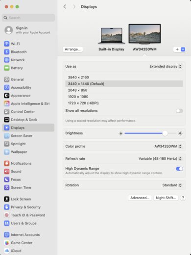 Dell Alienware AW3425DWM macOS Screenshot