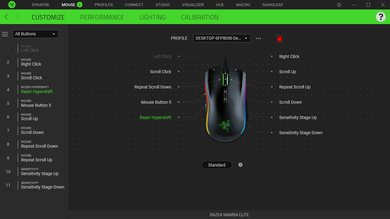 Razer Mamba Elite Software settings screenshot