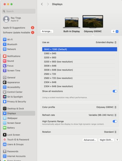 Samsung Odyssey Neo G9/G95NC S57CG95 macOS Screenshot