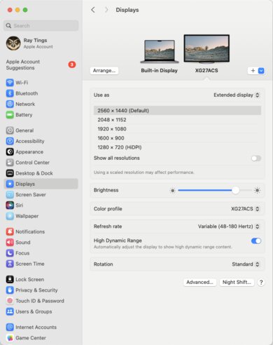 ASUS ROG Strix XG27ACS macOS Screenshot