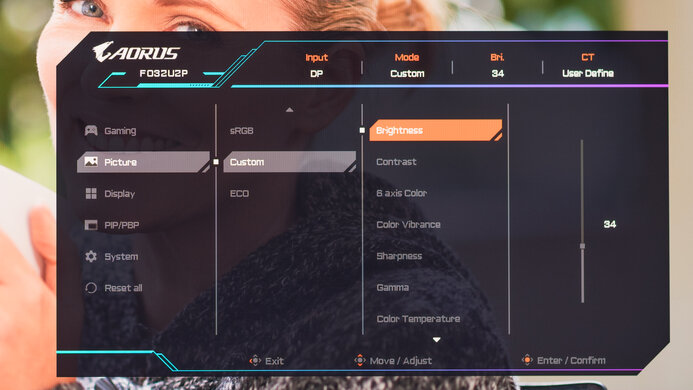 Gigabyte AORUS FO32U2P OSD Picture