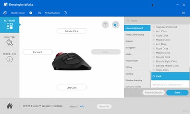 Kensington Orbit Fusion Wireless Trackball Software settings screenshot