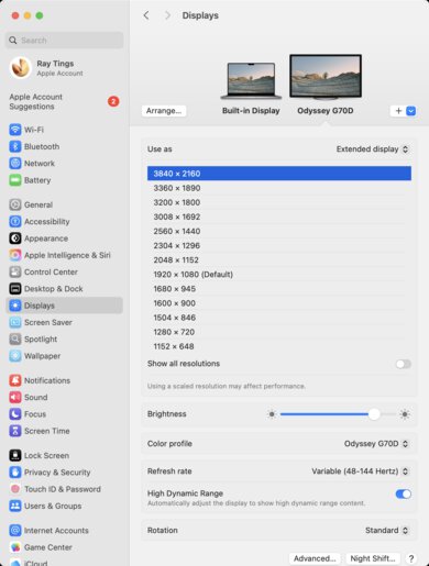 Samsung Odyssey G70D S32DG70 macOS Screenshot