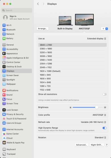 Dell Alienware AW2725QF macOS Screenshot
