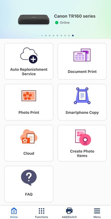 Canon PIXMA TR160 App Printscreen