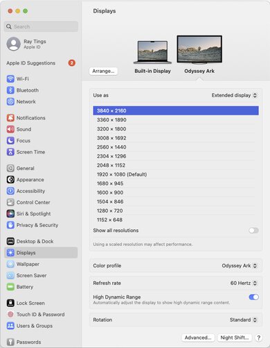 Samsung Odyssey Ark S55BG970 macOS Screenshot