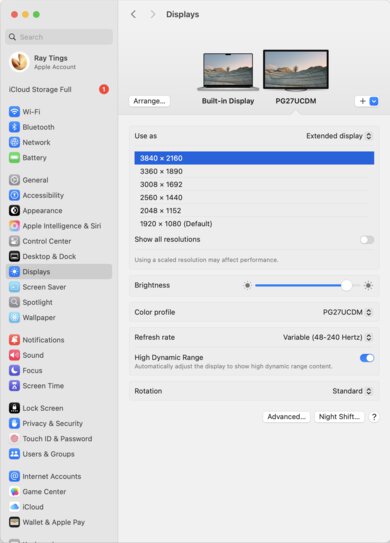 ASUS ROG Swift OLED PG27UCDM macOS Screenshot