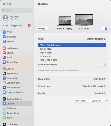 ViewSonic Elite XG270QG macOS Screenshot