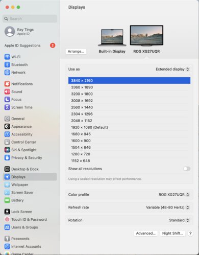 ASUS ROG Strix XG27UQR macOS Screenshot