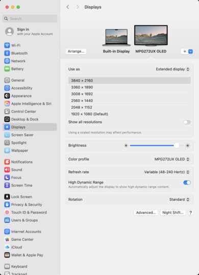 MSI MPG 272URX QD-OLED macOS Screenshot