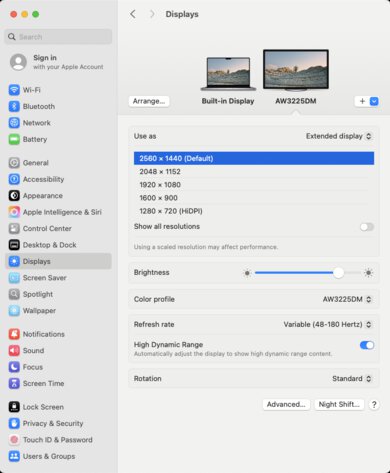 Dell Alienware AW3225DM macOS Screenshot