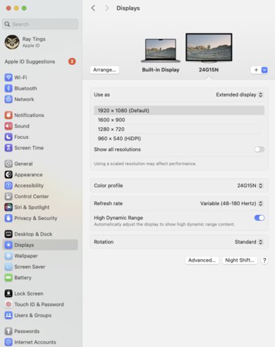 AOC 24G15N macOS Screenshot