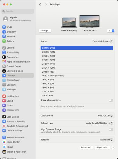 ASUS ROG Swift OLED PG32UCDP macOS Screenshot
