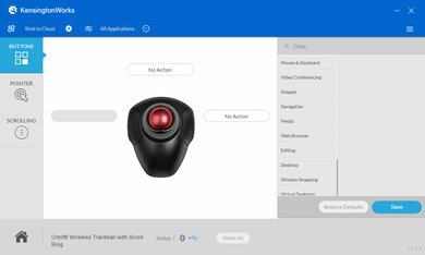 Kensington Orbit Wireless Trackball with Scroll Ring Software settings screenshot