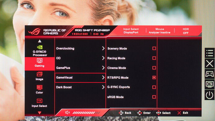 ASUS ROG Swift Pro PG248QP OSD Picture