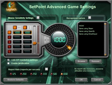 Logitech G5 Software settings screenshot