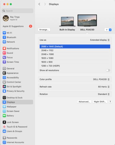 Dell P2423D macOS Screenshot