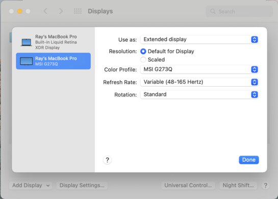 MSI Optix G273QF macOS Screenshot
