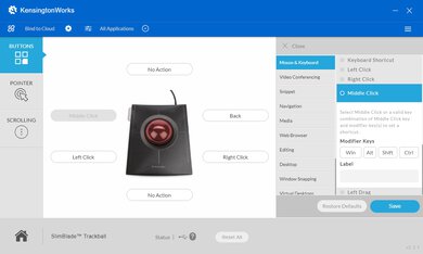 Kensington SlimBlade Trackball Software settings screenshot