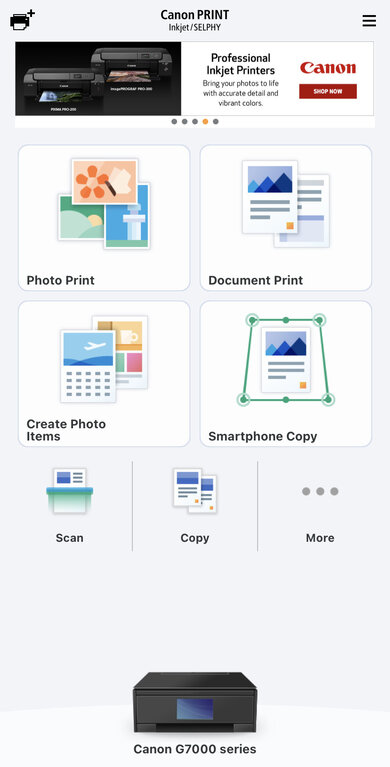 Canon PIXMA G7020 App Printscreen