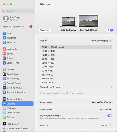 Dell Alienware AW3821DW macOS Screenshot