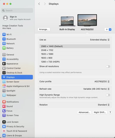 AOC AGON PRO AG276QZD2 macOS Screenshot