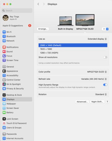MSI MPG 271QRX QD-OLED macOS Screenshot